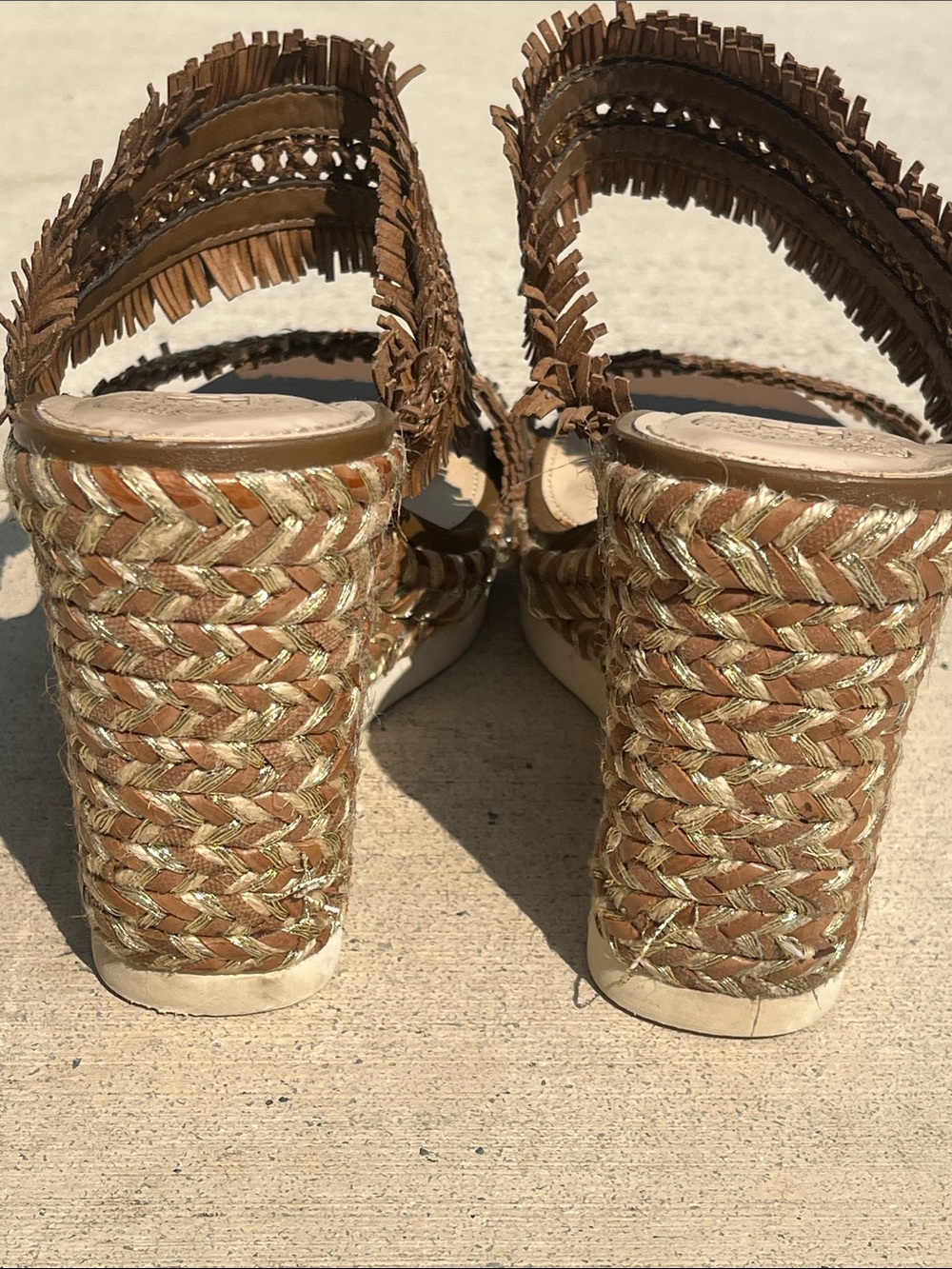 Vince Camuto Woven Fringe Platform Block Heel Slide Sandals Women’s 9 Est - Picture 4 of 9